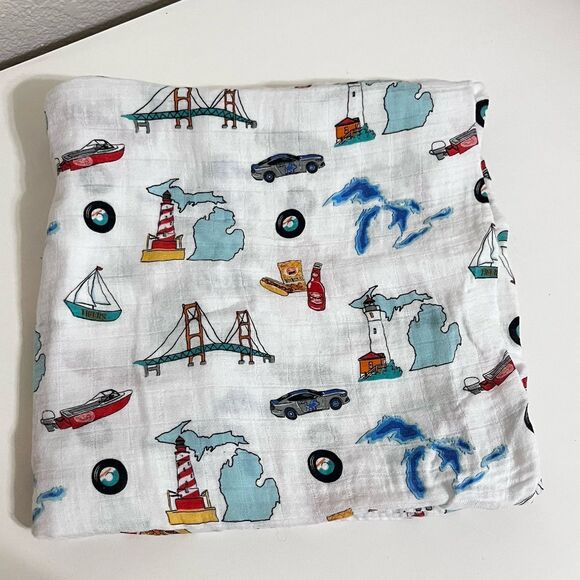 Little Hometown Michigan Baby Muslin Bamboo Swaddle Receiving Blanket Lovey - Picture 9 of 10